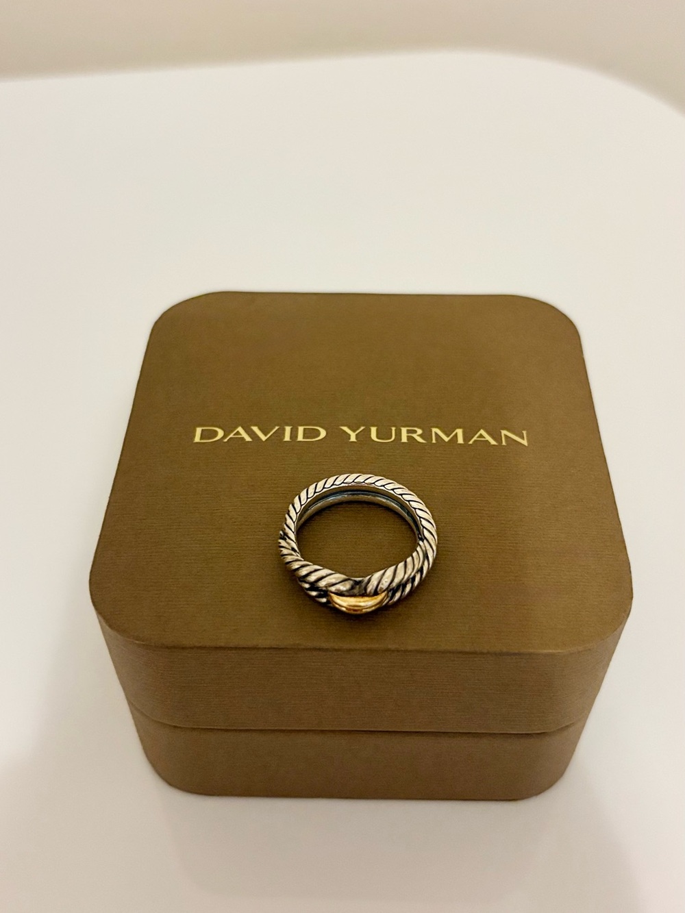 David Yurman Two-Tone Twisted Cable Ring in Silver and Gold - Authentic